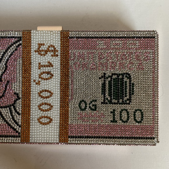 Money Clutch Rhinestone Purse $10,000 Stack of Cash - Picture 9 of 15